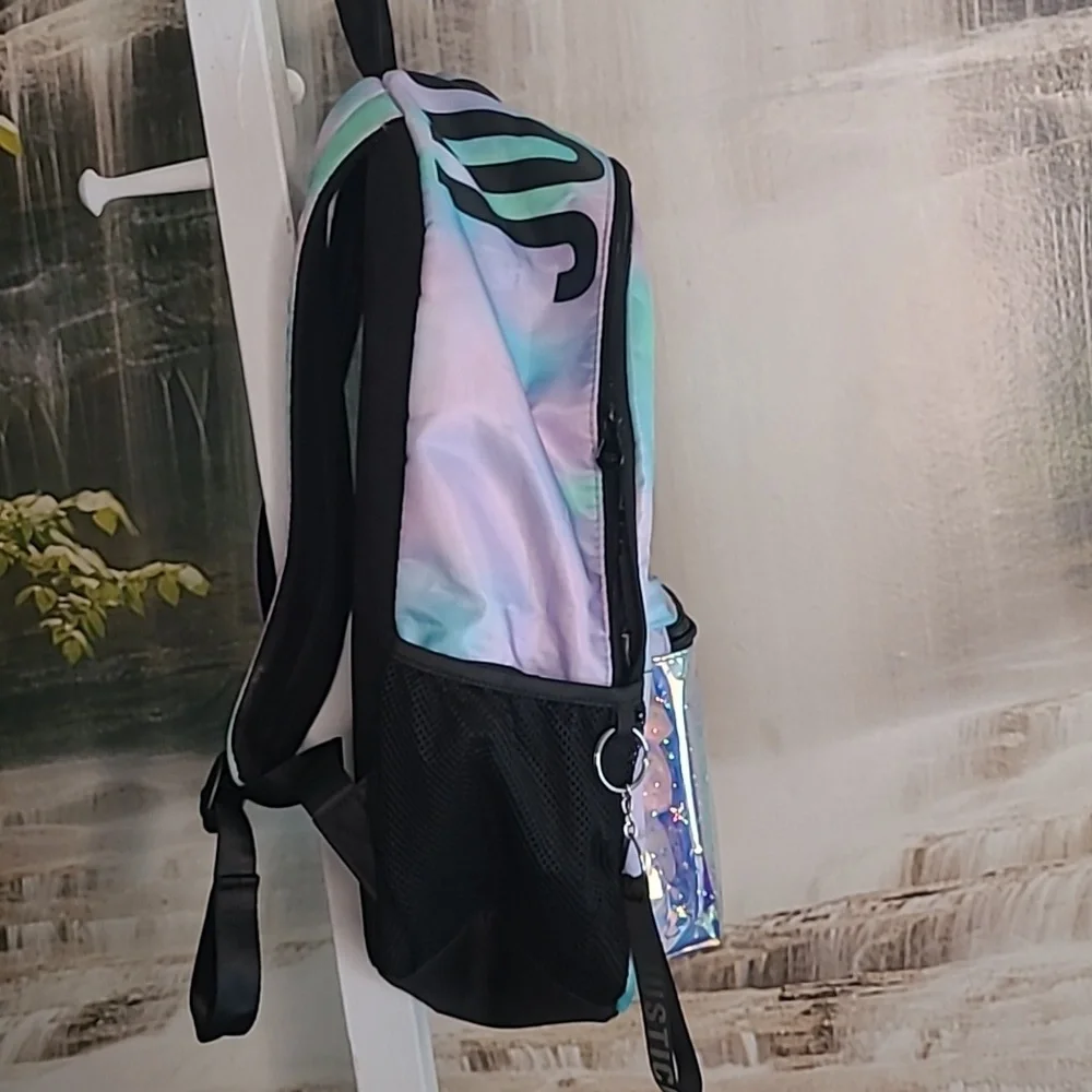 Justice shiny metallic purple pink pastel Backpack A initial
